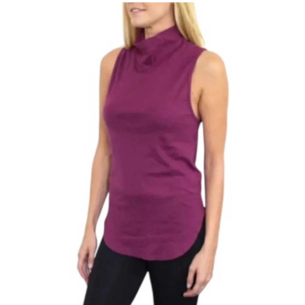 NWOT Free People LA Livin 90210 Muscle Tank Top Mock Neck, Berry Plum, Large